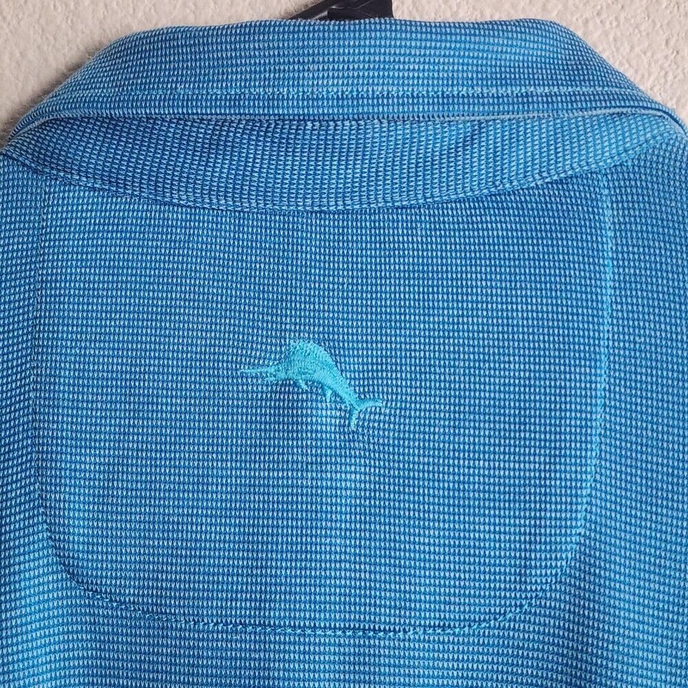 Tommy Bahama Polo Shirt Mens Large Blue Textured Knit TENCEL Modal Blend Golf - Picture 8 of 10